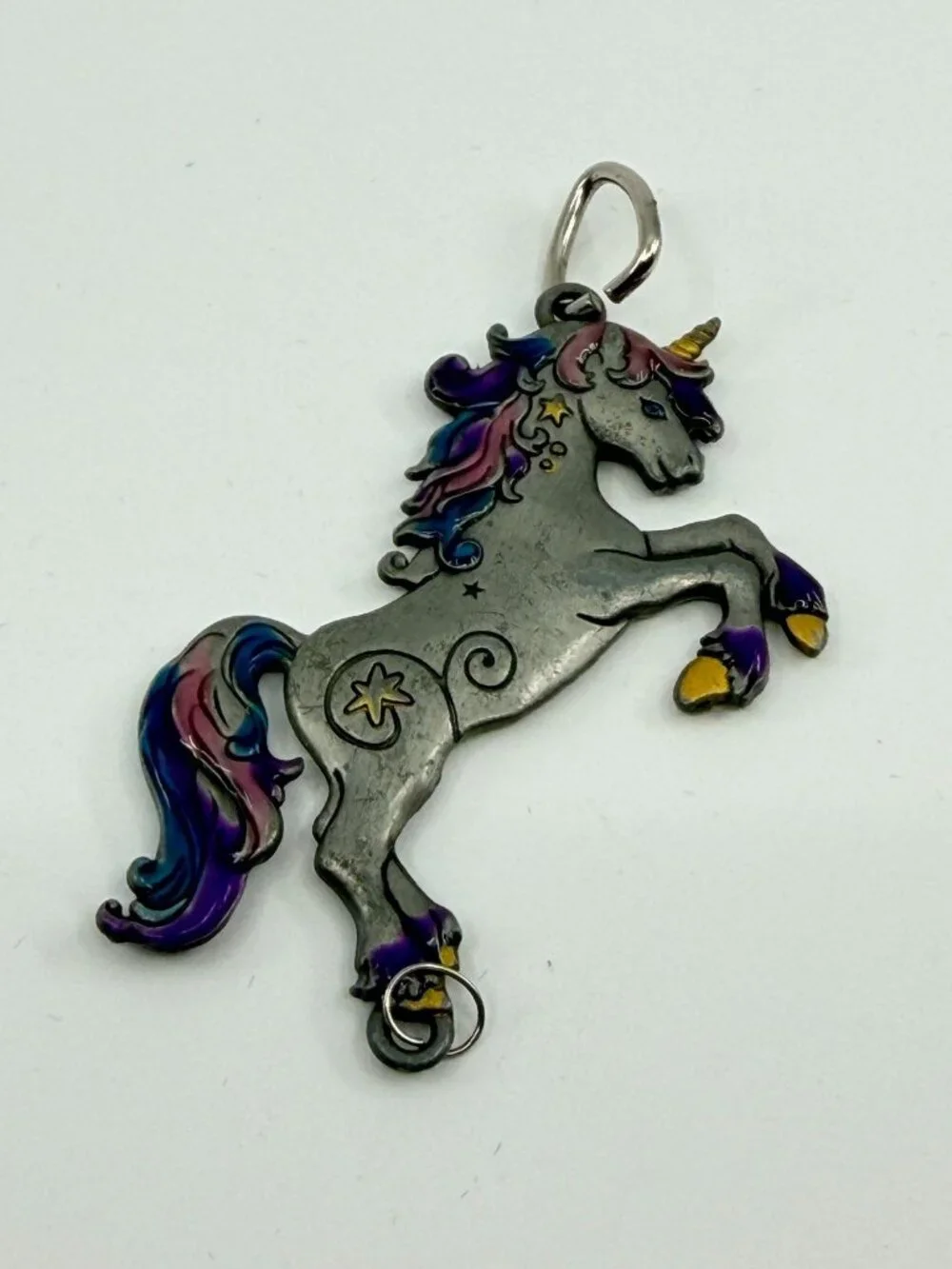 Vintage Unicorn Pendant Enamel Silver Tone Whimsical Charm Fantasy Jewelry Y2K